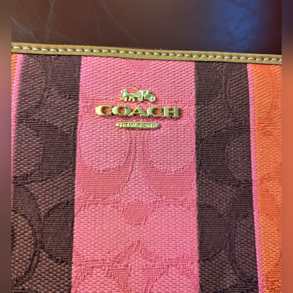 Coach Pink and Brown Wallet medium ID zip